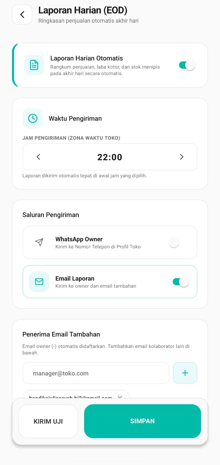 Pengaturan laporan harian otomatis Laksa di ponsel via WhatsApp dan email
